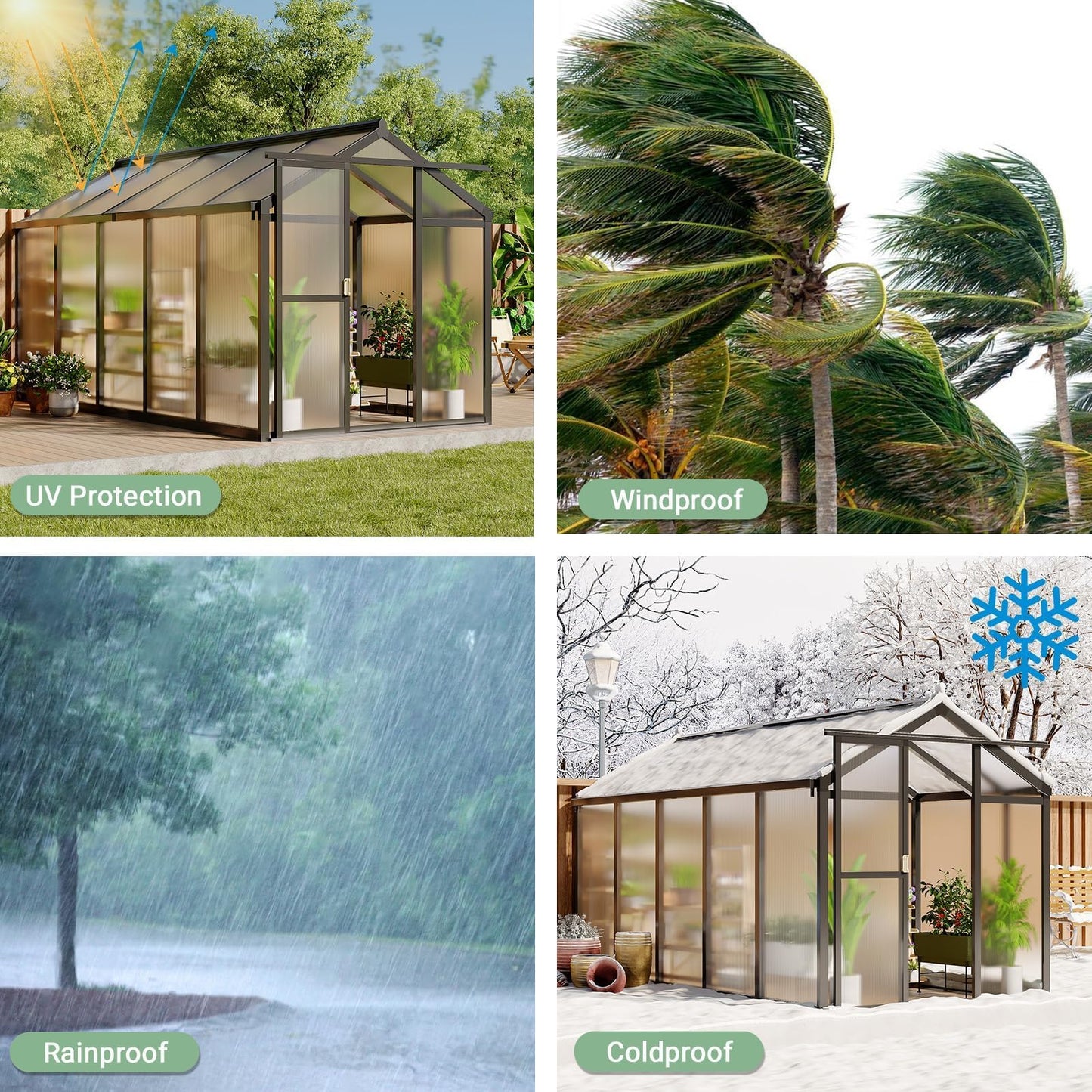 6x10 FT Greenhouse, Outdoor Sliding Door, Polycarbonate Greenhouse with Aluminum Frame, Lockable Door and Ajustable Roof Vent for Backyard, Outside Garden Backyard, Patio, Black