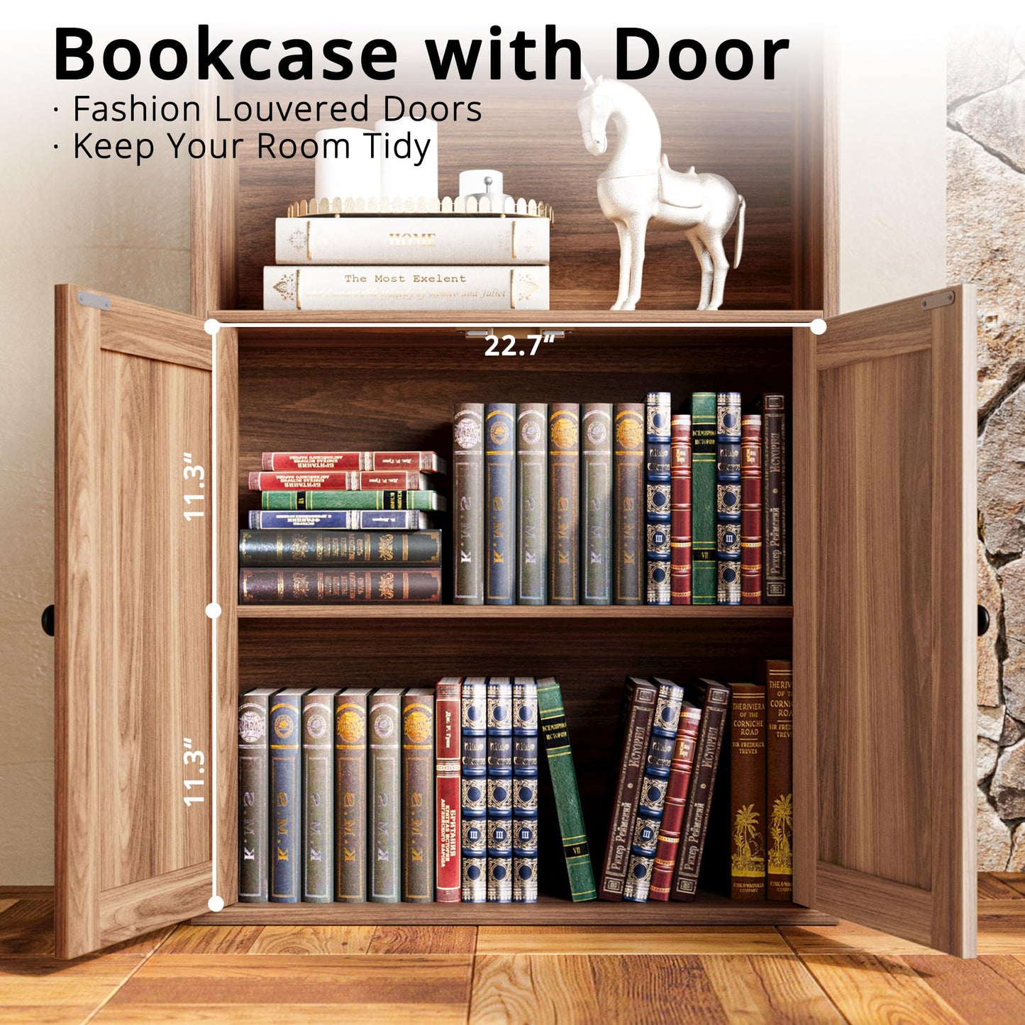 IRONCK Industrial Bookshelves and Bookcases with Doors Set of Two Floor Standing 6 Shelf Display Storage Shelves 70 in Tall Bookcase for Home Office, Living Room
