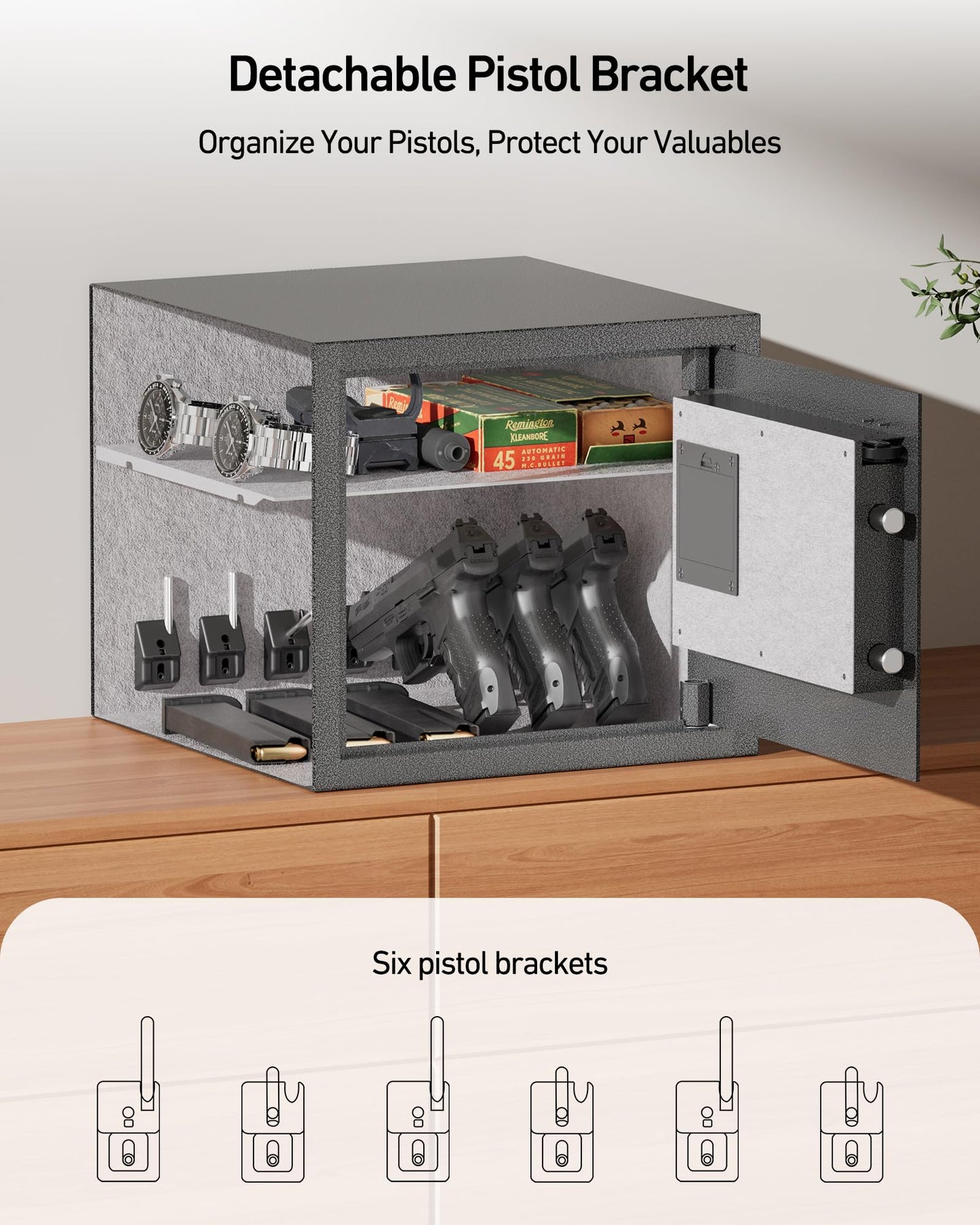 BILLCONCH Gun Safe with 6 Pistol Holders - Biometric, Key & App Unlock, Black Iron Safe with LCD Display & Voice Prompt, Removable Shelf & Foldable Gun Racks (1.4 Cubic Feet)