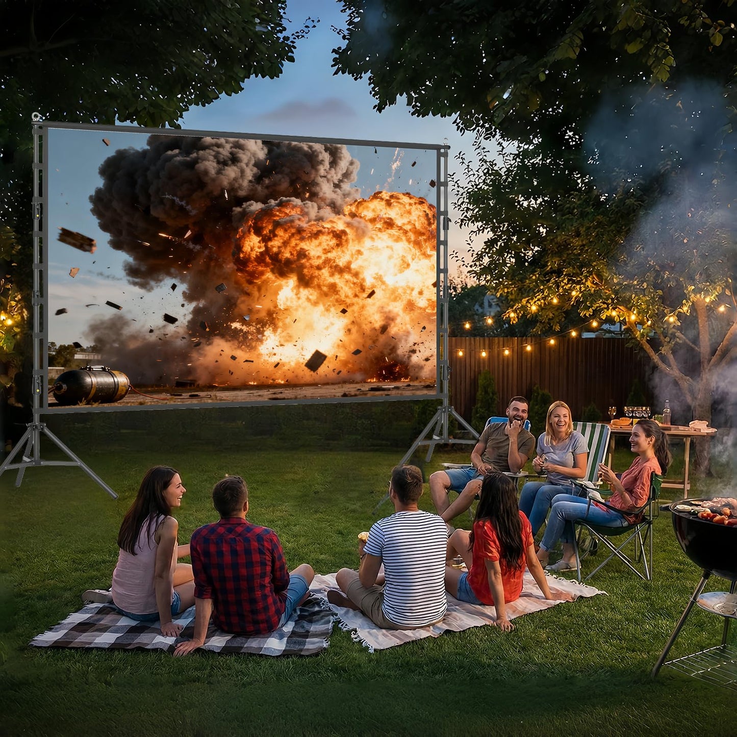 Projector Screen and Stand,200 inch Outdoor Projection Screen 16.67FT Large Portable Movie Screen Wrinkle-Free 16:9 4K Washable with Carry Bag for Backyard Theater Movie Night Celebration