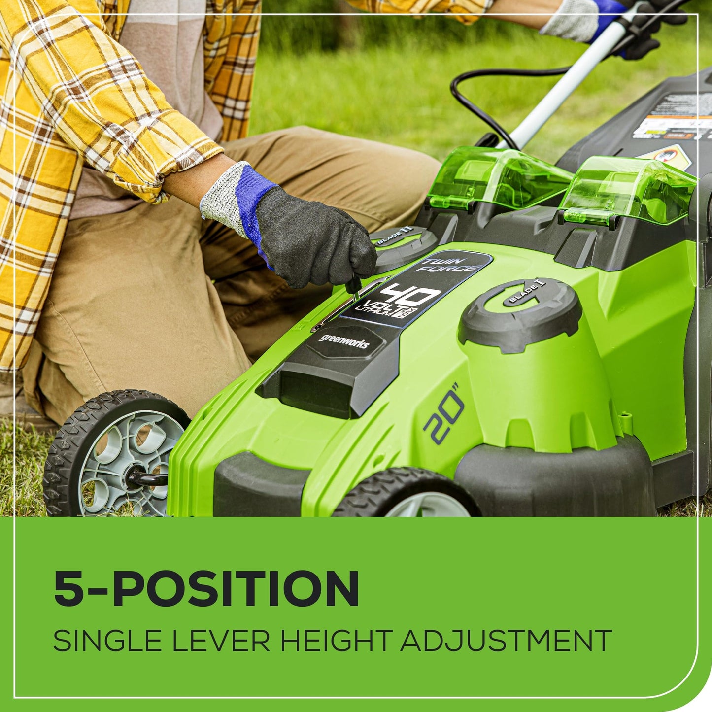 Greenworks 40V 20" Twin Blade Mower, 4.0Ah + 2.0Ah Battery