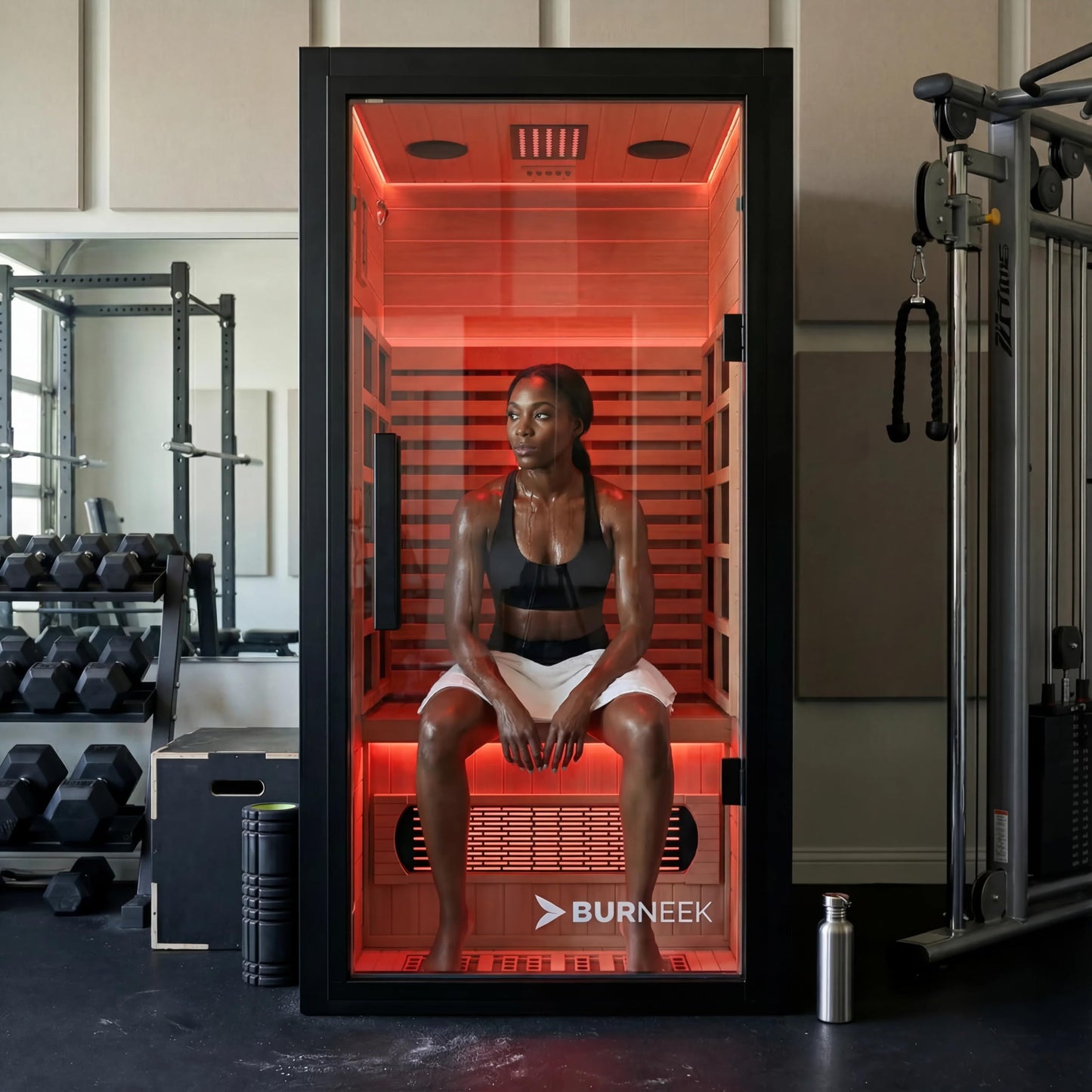 Burneek Infrared Sauna - Sauna Box for Home Sauna with Quartz Heaters, Low EMF, Chromotherapy, Bluetooth Speakers - Red Light Sauna for Relaxation & Wellness, Infrared Sauna with Red Light Therapy