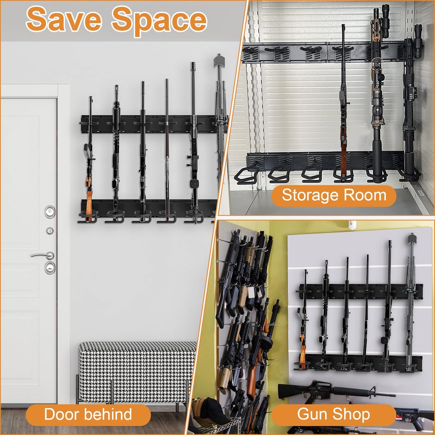 JBBTOOL Gun Rack, Adjustable Gun Racks for Wall, Heavy Duty Gun Rack Wall Mount Hold up to 230 Lbs, Indoor RifleRack Vertical Display Stand with Soft Padding, Space-Saving Gun Storage