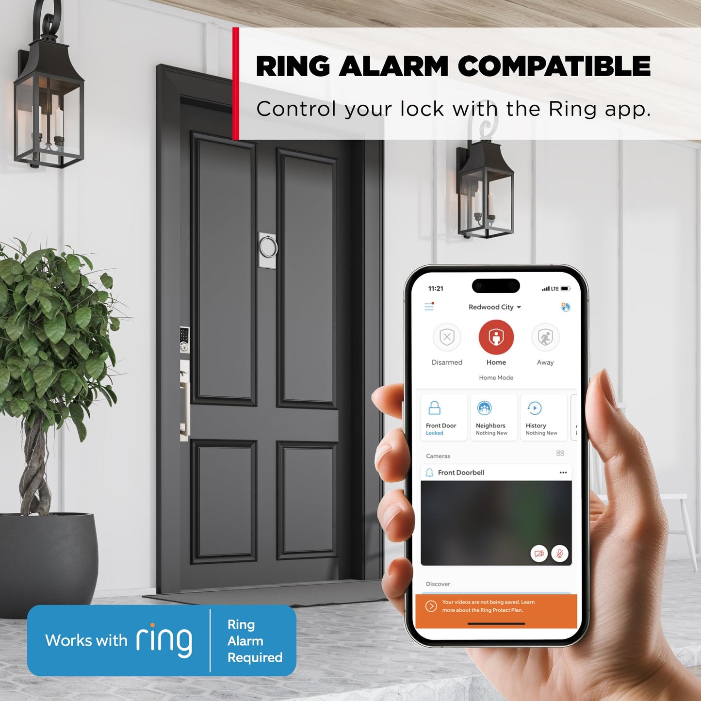 Kwikset HomeConnect 918 Contemporary Z-Wave Long Range Enabled Touchscreen Lock Works with Ring Alarm, Samsung SmartThings Hub Required, Sold Separately in Matte Black