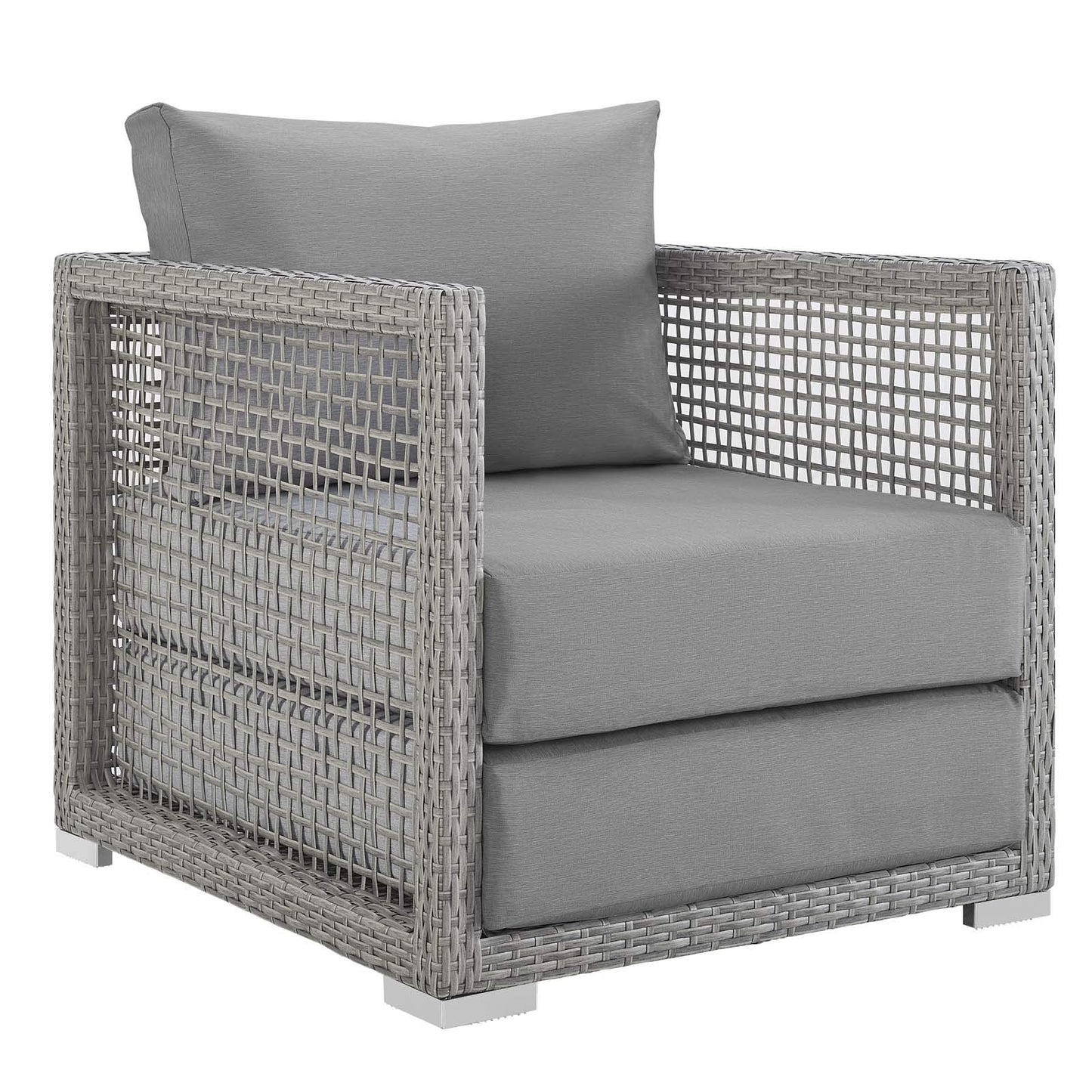 Modway Aura Outdoor Patio Wicker Rattan Sofa, Armchair and Coffee Table in Gray Gray