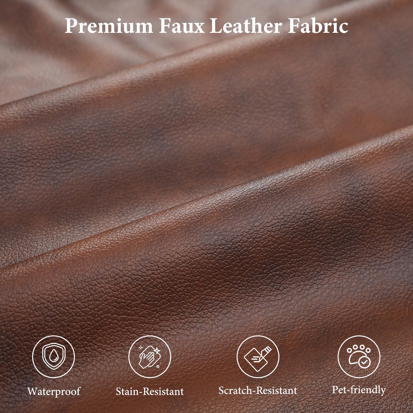 Vesgantti 100" L Shaped Faux Leather Couch with Movable Ottoman, Extra Wide Seater PU Leather Sectional Sofa with Side Pocket, Mid Century Modern Modular Sofa for Living Room, Apartment, Dark Brown