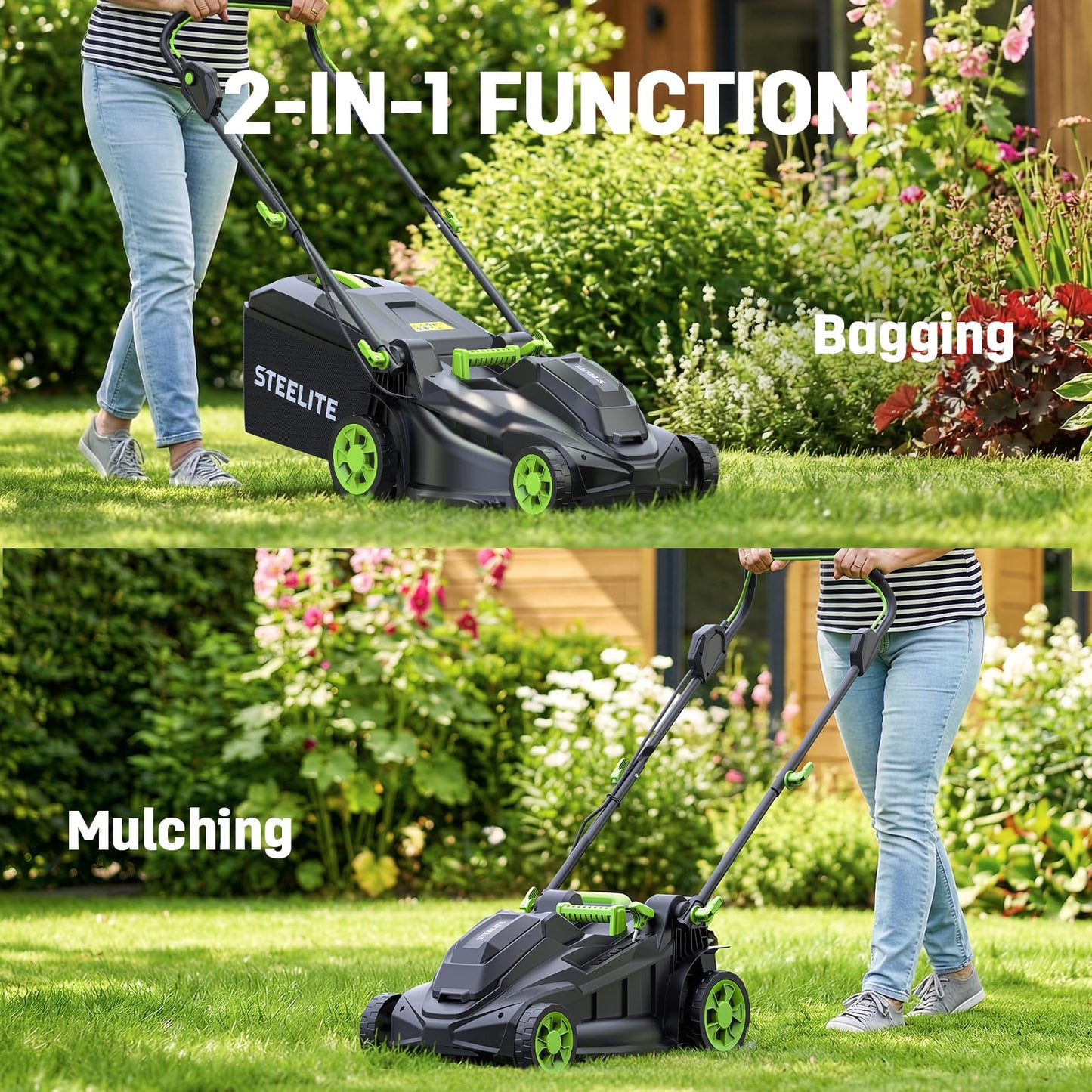STEELITE 40V 17" Electric Lawn Mower & 12" String Trimmer Combo Set, Yard Care Kit with 2x4.0Ah Batteries & Dual Chargers
