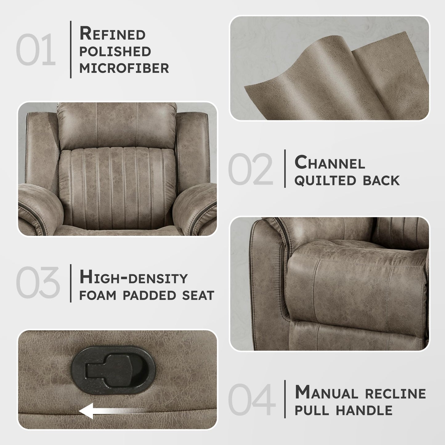 Lexicon Recliner Chair, Home Theater Seating, Manual Polished Microfiber Upholstery Reclining Chair, 39.5" W Recliner, Sandy Brown