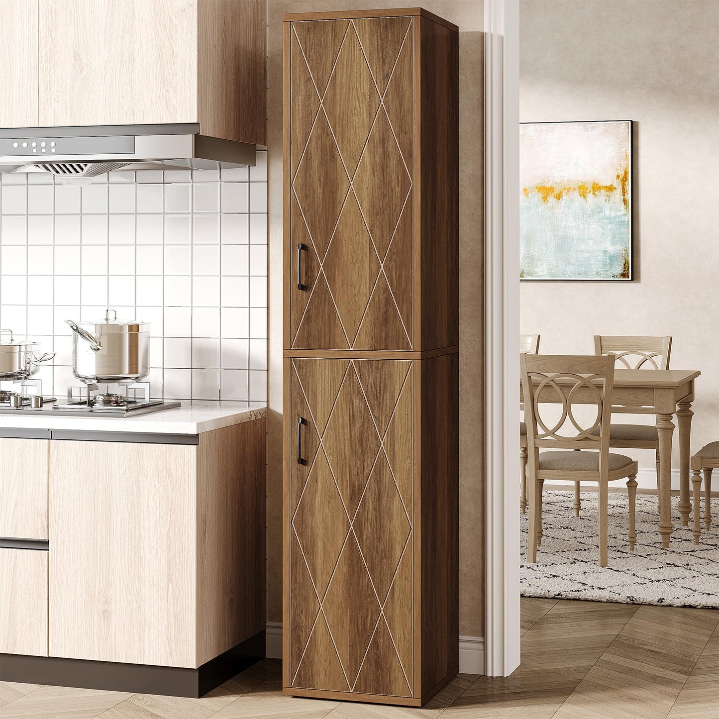 Tribesigns 75" Tall Narrow Storage Cabinet, 15 Inch Wide Wood Kitchen Pantry Cabinet with Doors and 6 Shelves, Free Standing Utility Cabinet for Bathroom, Small Space, Laudry, Brown
