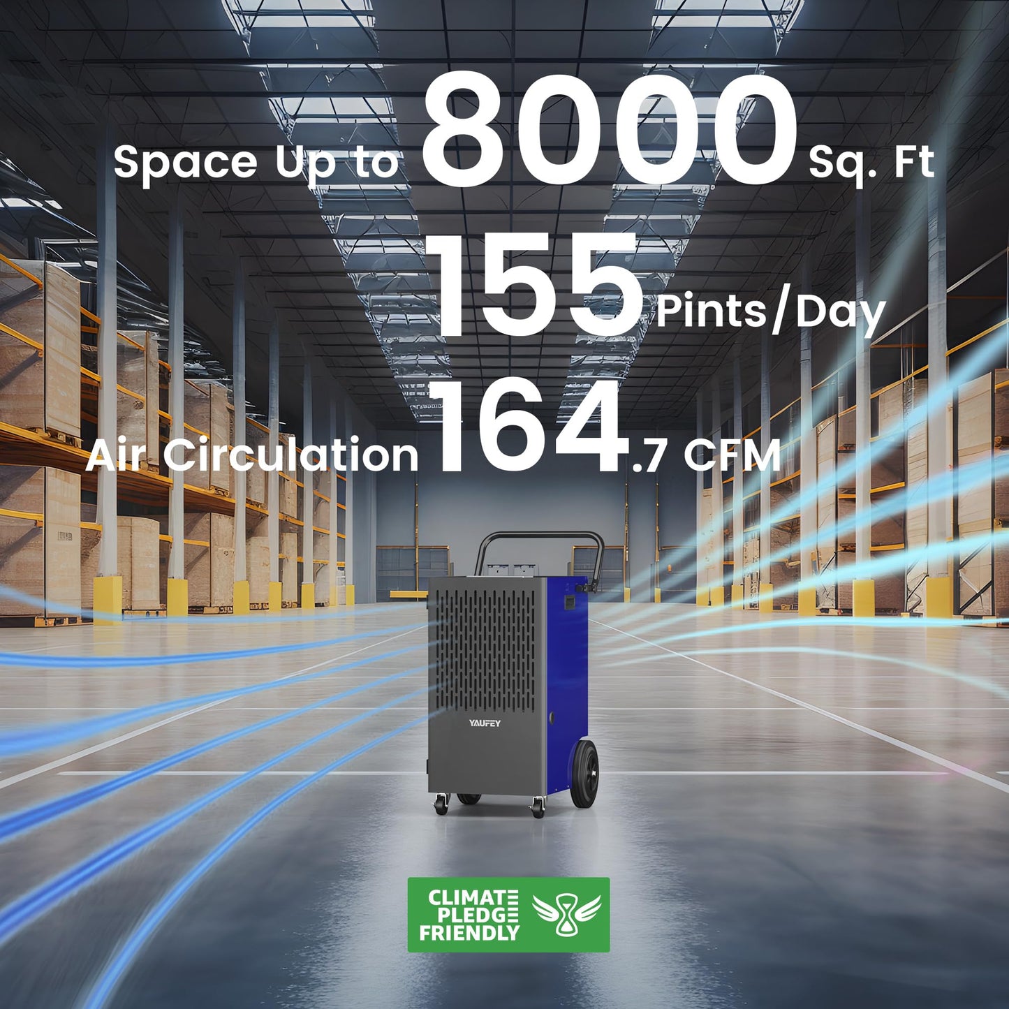 Yaufey 155 Pints Commercial Dehumidifier with Pump, for Basement up to 8000 Sq. Ft, Large Capacity Industrial Dehumidifier for Large Room with Intelligent Humidity Control