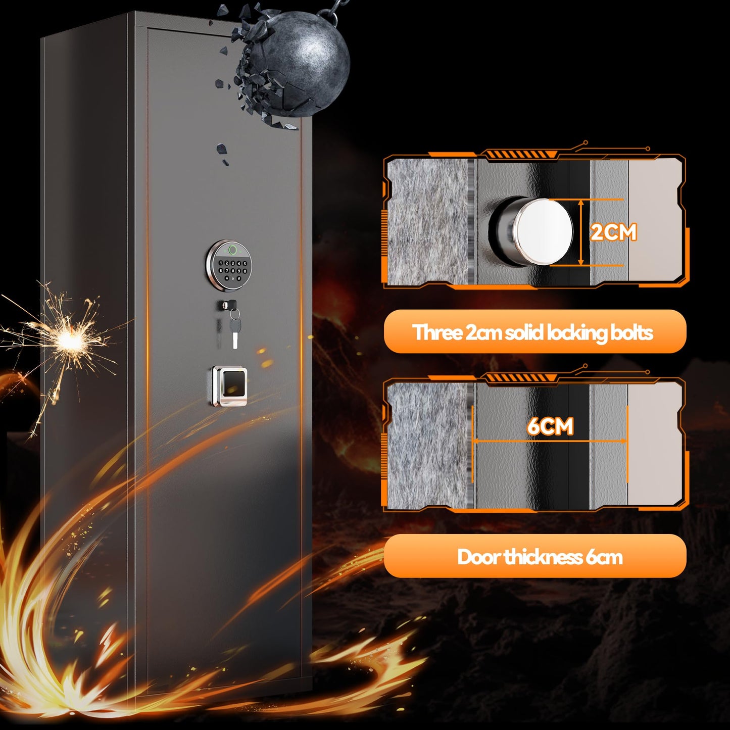 Leariso [No Assembly Required] Gun Safe for Rifles and Pistols, 10-12 Gun Cabinets for Rifles and Shotguns, Fast Biometric Fingerprint Long Gun Locker for Home & Hunting for Enthusiasts 57" High