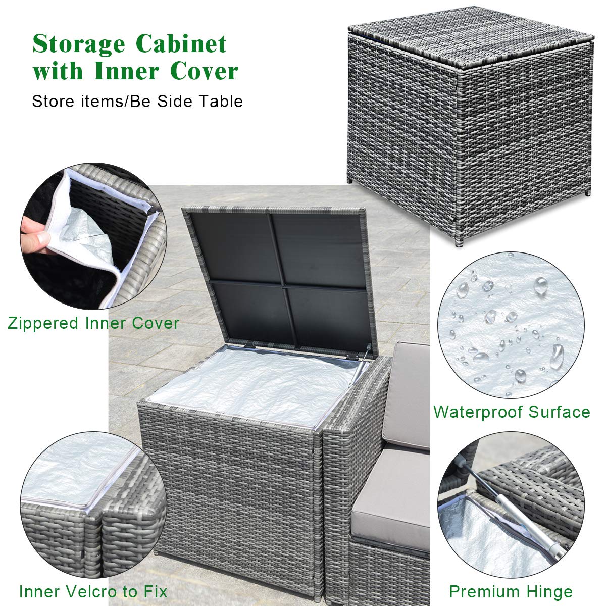 Tangkula 8 Pieces Wicker Patio Furniture Set with Storage Deck Box, PE Rattan Outdoor Sectional Sofa Conversation Set with Coffee Table & Cushions, Outside Furniture for Garden Yard Poolside (Black)