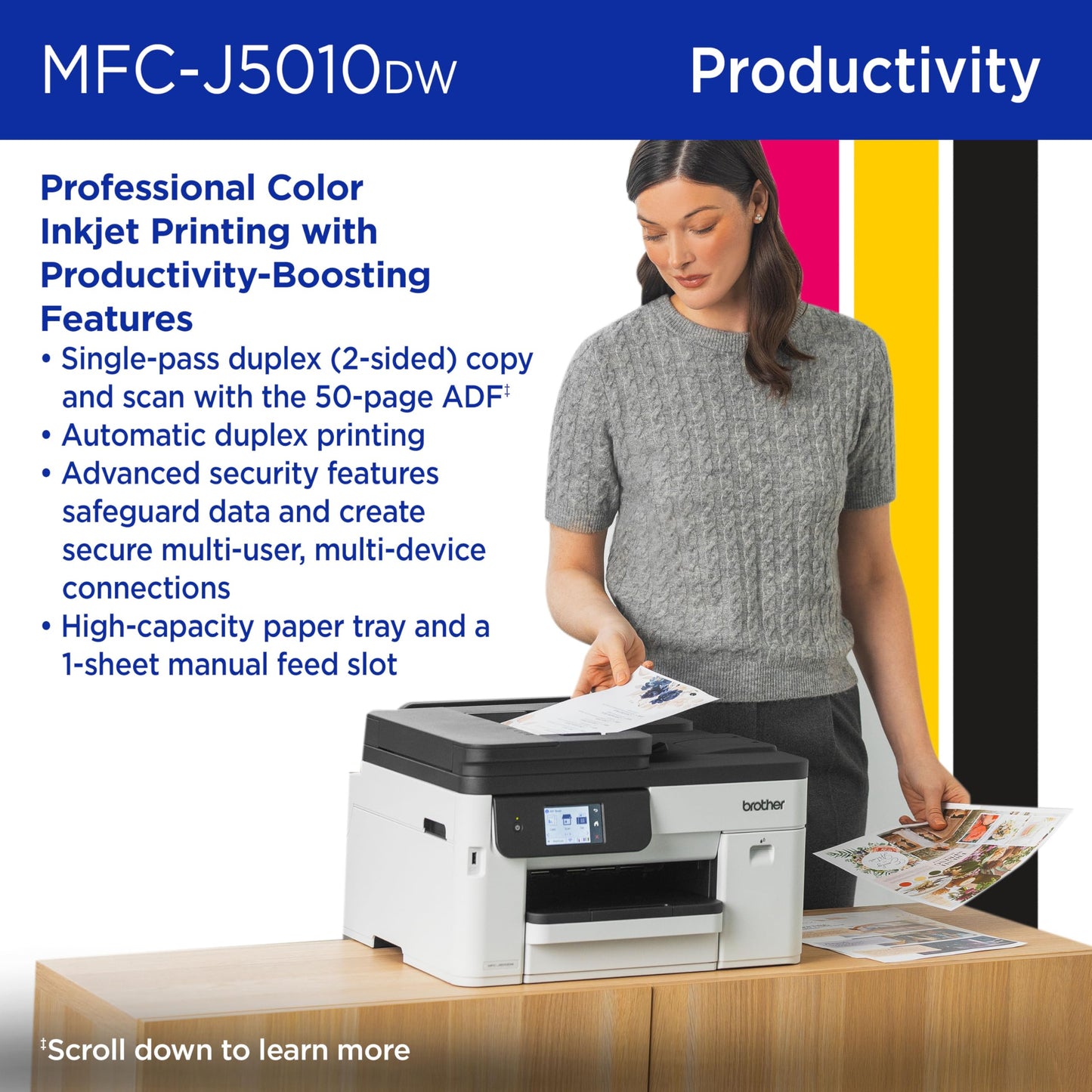 Brother INKvestment 5010 Wireless Color Inkjet All-in-One Printer with Automatic 2-Sided Copy & Scan with 2.7” Color Touchscreen (MCF-J5010DW)