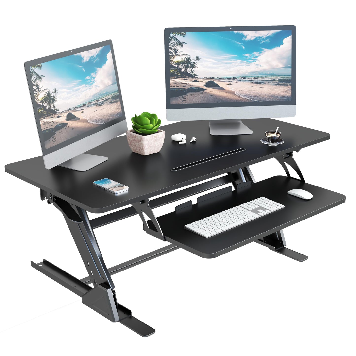 Lubvlook 42 inch Stand Up Desk Converter, Height Adjustable Sit Stand Desk Riser, Black, 42PB