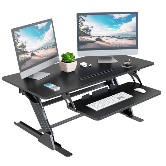 Lubvlook 42 inch Stand Up Desk Converter, Height Adjustable Sit Stand Desk Riser, Black, 42PB