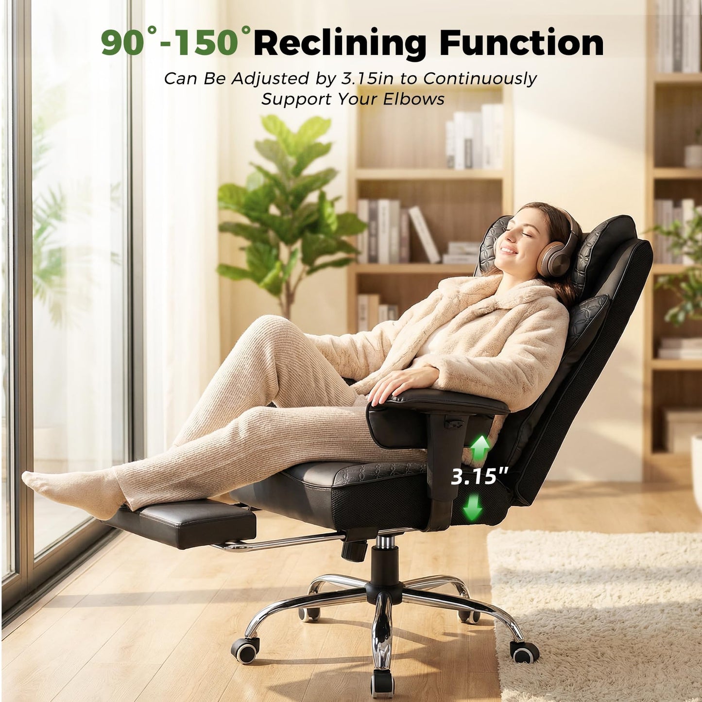 GTPLAYER Big and Tall Office Chair Wide Ergonomic Gaming Chair with Deluxe Embossing Designed Leather with Foot Rest,150°Reclining Adjustable Soft Armrests Pocket Spring Back Support and Pillow