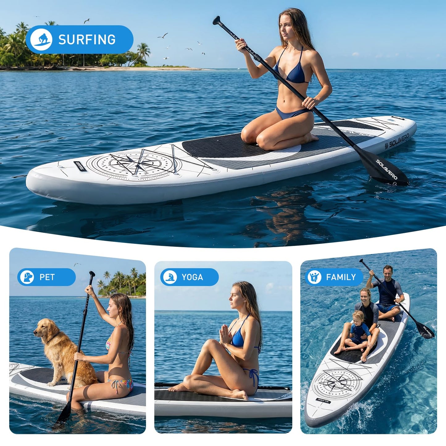 SOLAVERO Inflatable Stand Up Paddle Board with Premium SUP Accessories, Extra Wide Stable SUP Board for All Skill Levels, 11'6" Paddleboard with Non-Slip EVA Deck for Adults & Youth