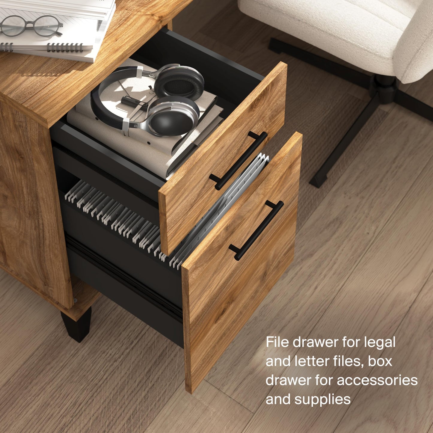 Bush Home 72-Inch L-Shaped Desk with Storage, Corner Computer Office Desk with File and Box Drawers, Home Office Workstation with Storage Cabinet, Somerset Collection, Fresh Walnut