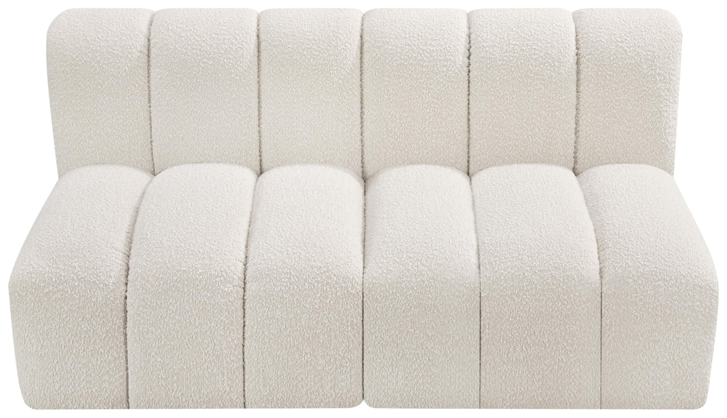 Meridian Furniture 102Cream-S2A Arc Collection Modern | Contemporary Modular Sofa with Rich Cream Boucle Fabric, Deep Channel Tufting, Modular Design, 60" W x 31" D x 30" H, Cream
