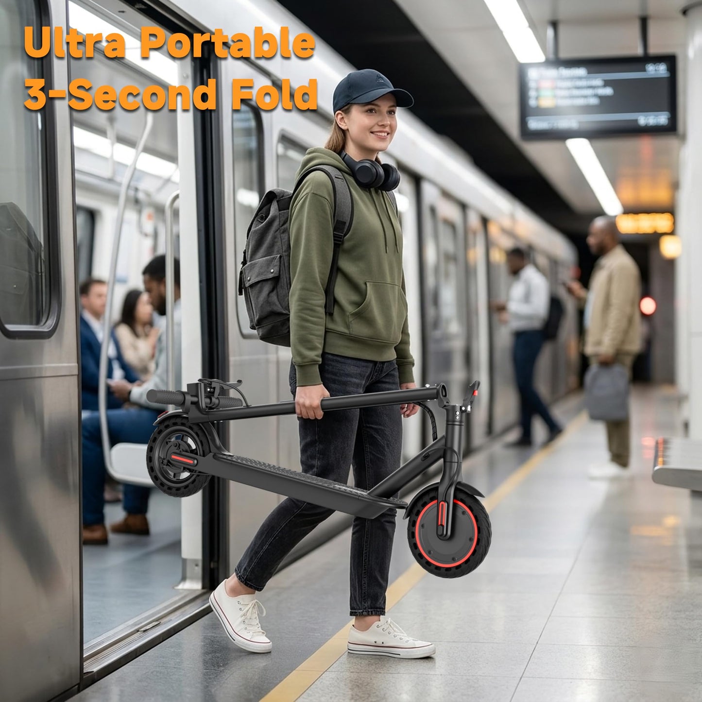 Qlaway Electric Scooter with Seat for Adults, 8.5'' Solid Tires, 19MPH, 350W Powerful Motor, 15Miles Long Range, Foldable & Portable Commuter Escooter with Dual Braking System, APP Control - Black