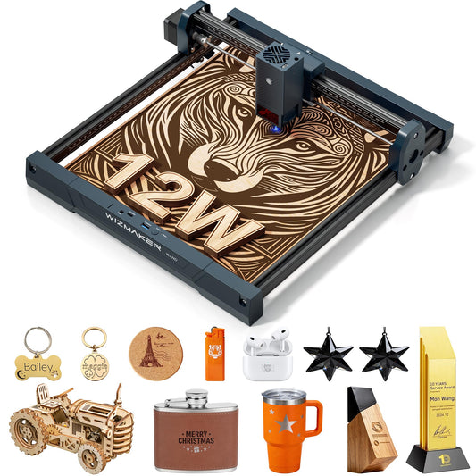 WIZMAKER Laser Engraver 12000mW, Compact Desktop Engraving Cutting Machine for Wood DIY Crafts, Small Business STEM Makers, 300×300mm Work Area, for Home, Acrylic, Metal 12W Laser Cutter