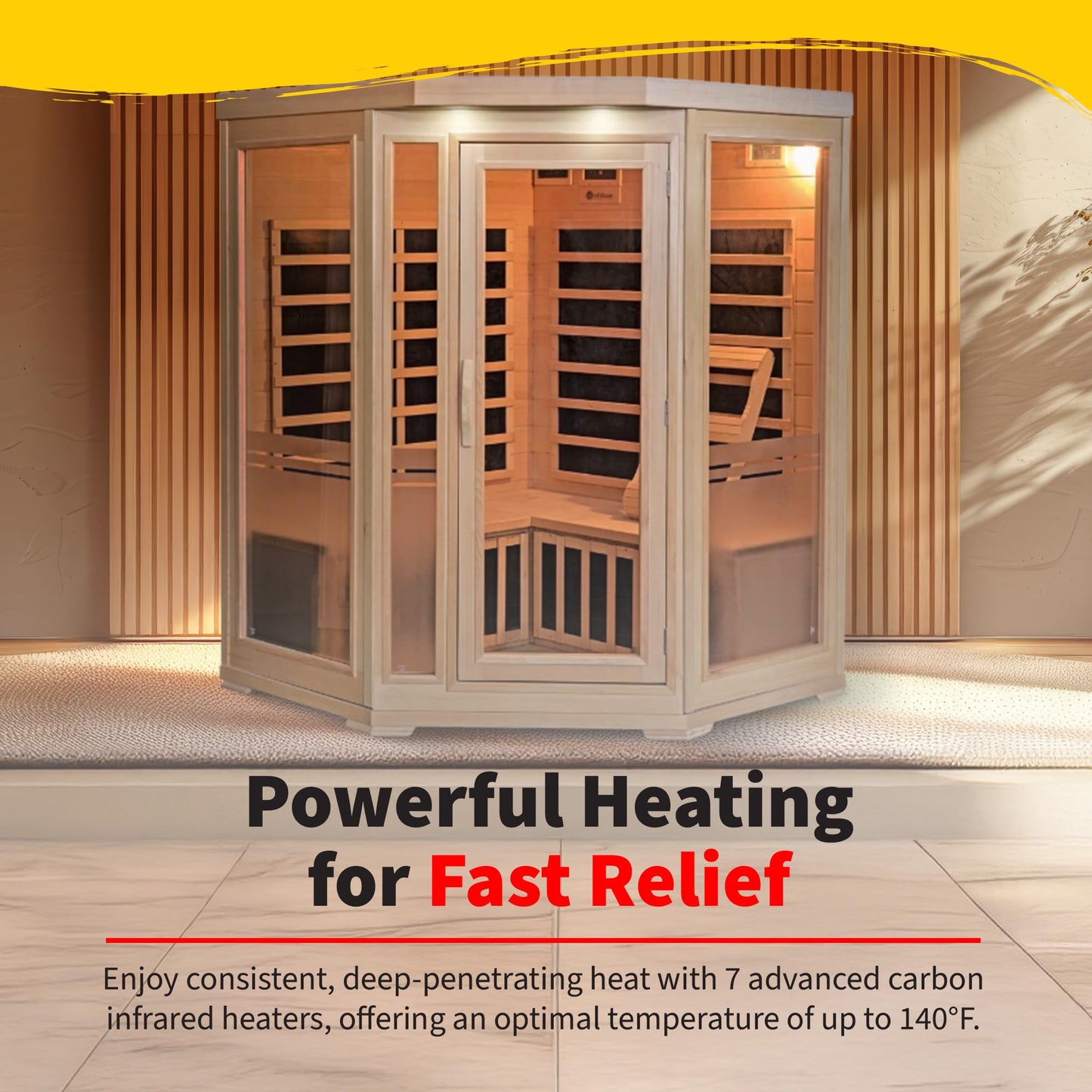 Heat Wave Sonoma 3 Person Corner Infrared Wood Sauna for Home - Thick Hemlock Interior with Chromotherapy Light & 7 Carbon Infrared Heaters for Energy-Efficient, Low EMF Infrared Sauna Relaxation