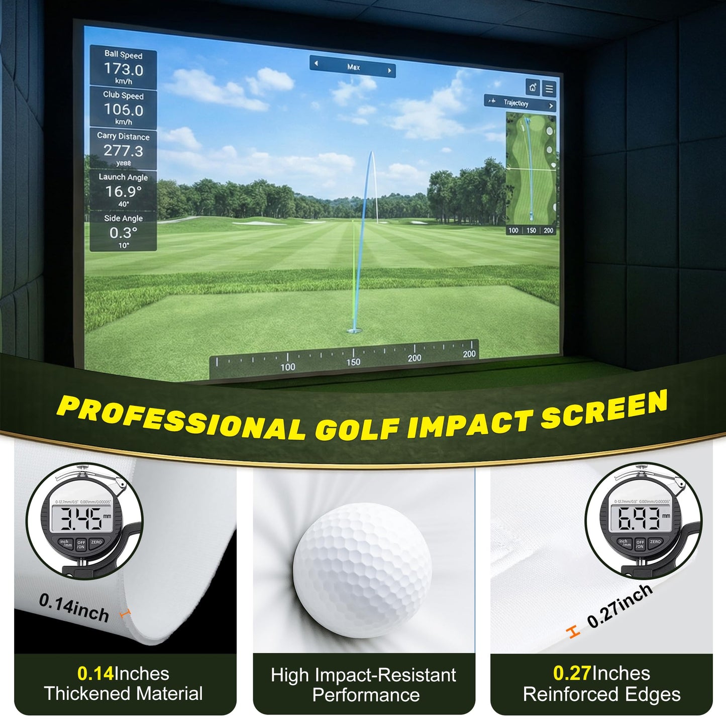 Aerixtron Golf Impact Screen, 3D Air Mesh Golf Simulator Impact Screen, Thicken HD Projector Screen for Hitting Training Practice Home/Indoor/Outdoor with Webbing Buckles & Bungee Cords-11.5 x 9.8 ft