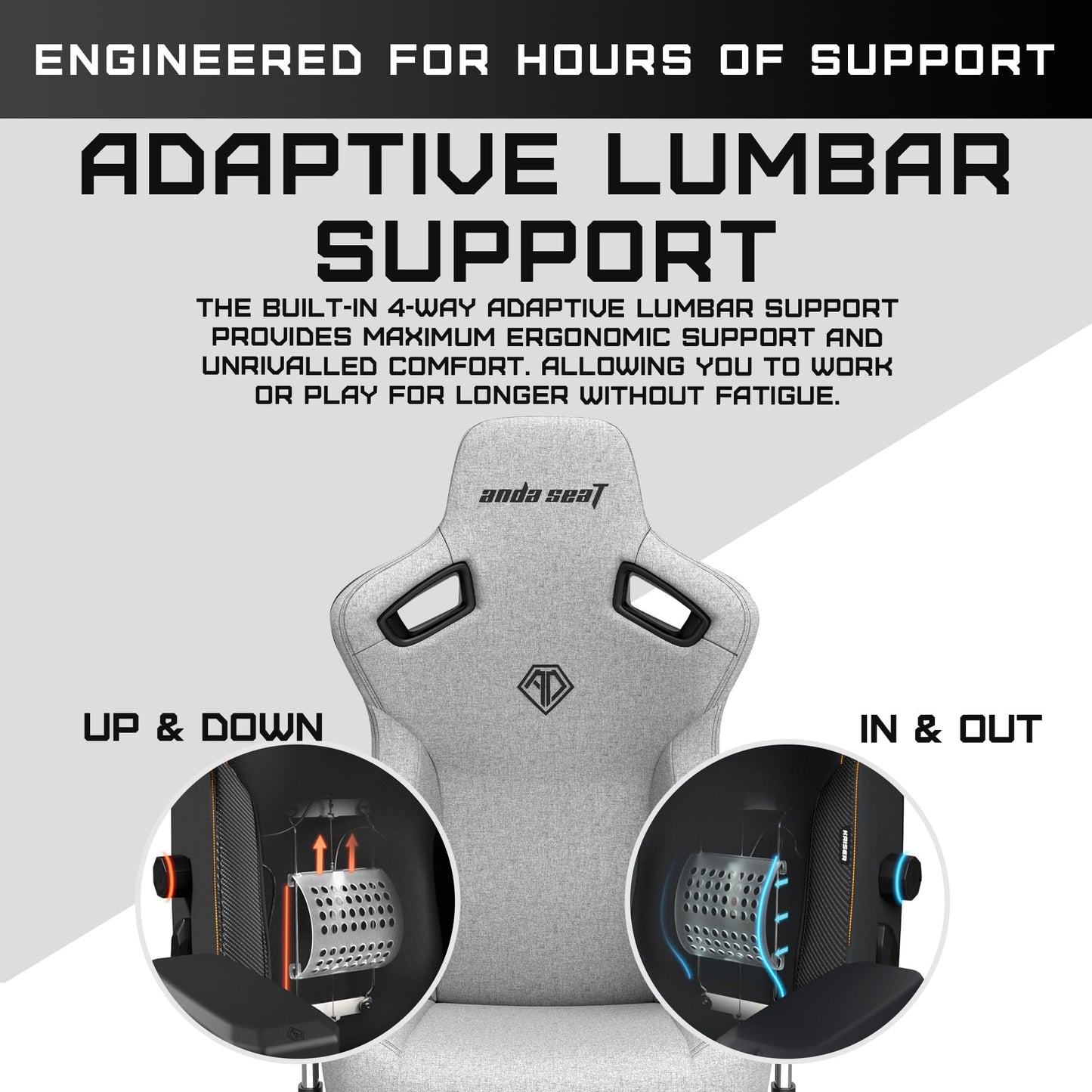 Anda Seat Kaiser 3 XL Gaming Chairs for Adults - Ergonomic Gray Fabric Gaming Chair with Lumbar Support, Comfortable Office Seat with Neck Support - Heavy Duty Wide Gamer Seat