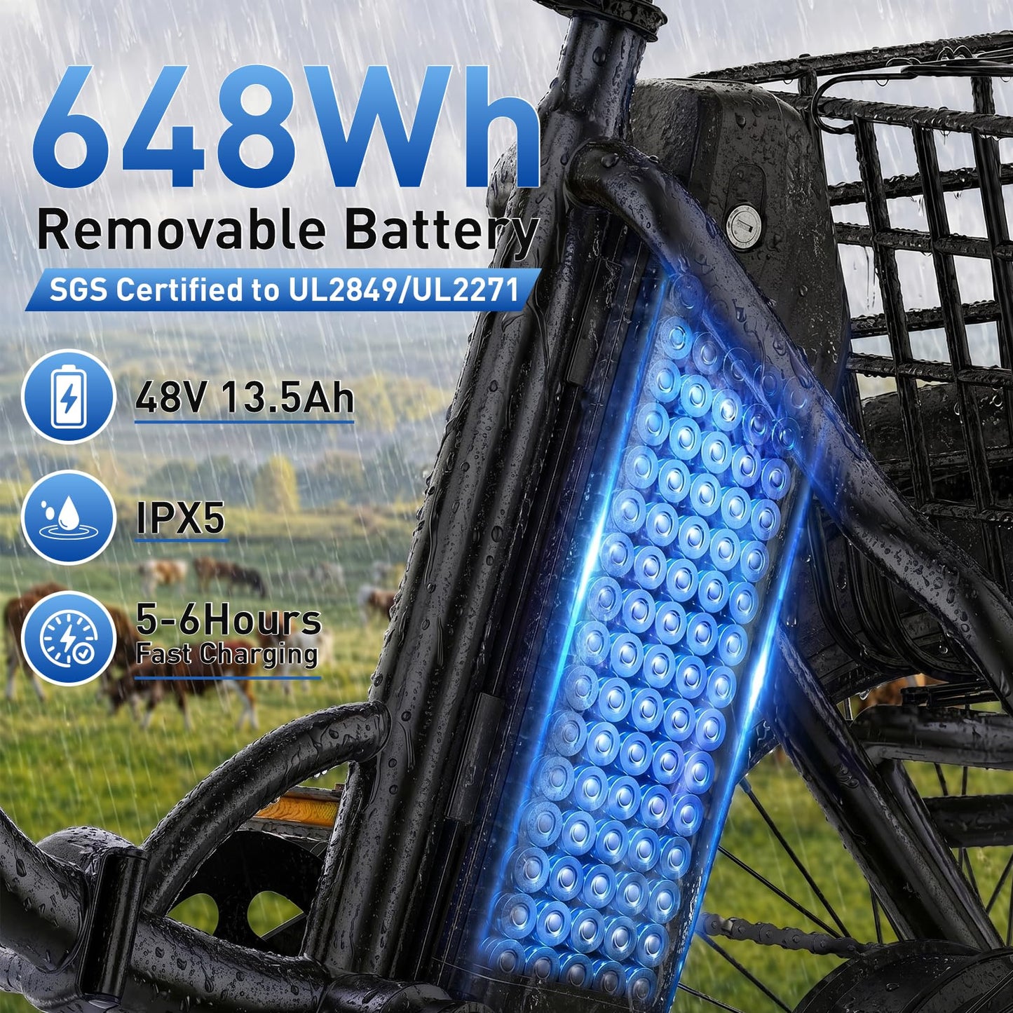 Vivi FatGo1 E Trike Electric Bike, Peak 750W Motor Folding Trike 18X3.0 Fat Tire Ebike, 648Wh Removable Battery, Step-Thru 3 Wheel Electric Bicycle, Up to 40 Miles, Tricycle for Adults with Basket