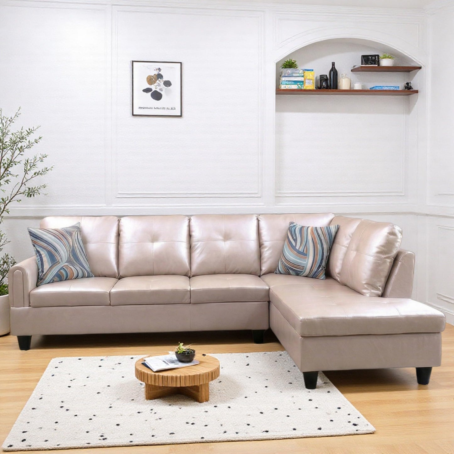 NicBex Leather Couches for Living Room, 2-Piece 97" L-Shaped Sectional Couch with Movable Chaise, Modern Sofa Living Room Set for Apartment, Office & Bedroom, Latte