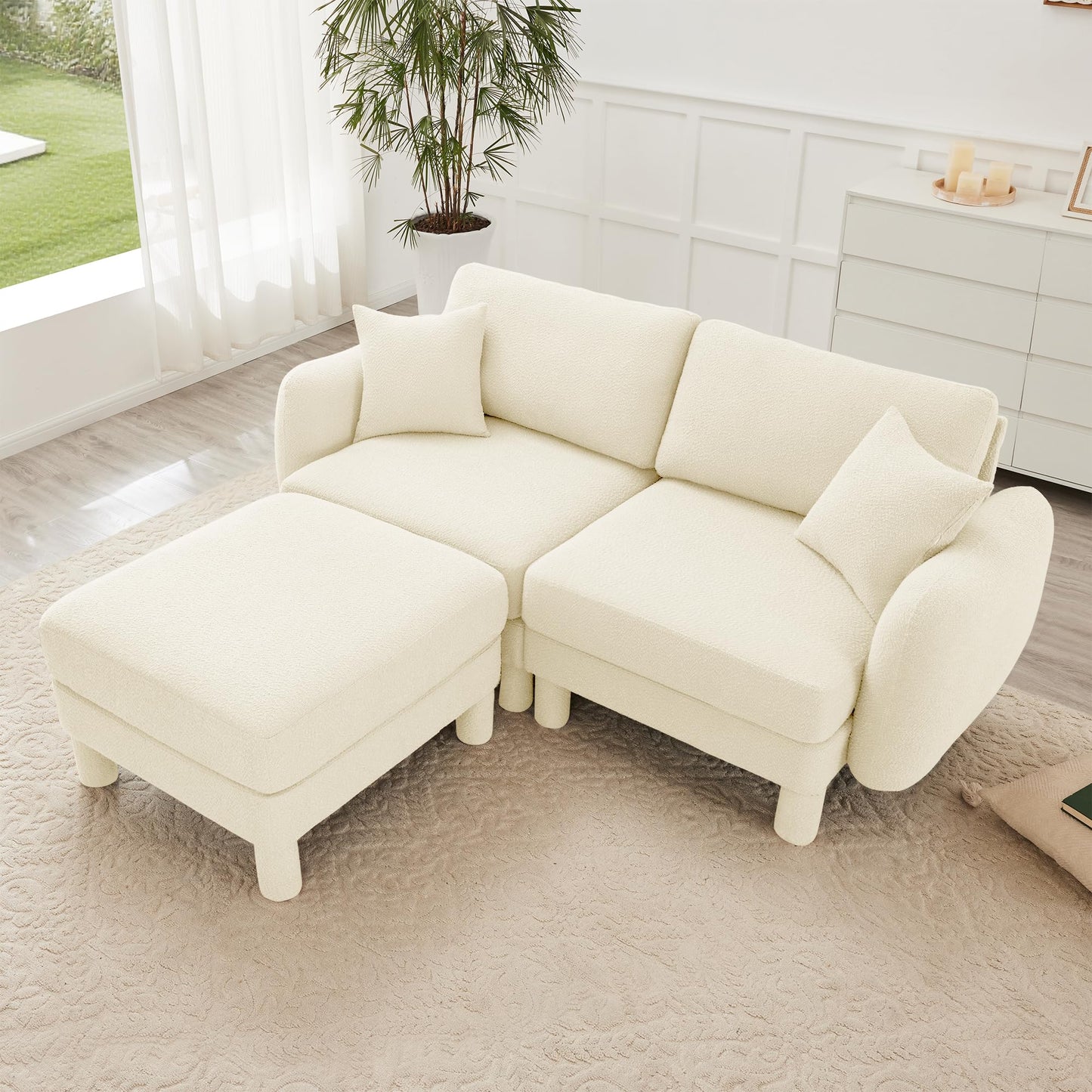 Eafurn 78" Modular Sectional Loveseat Sofa, Comfy L Shaped Sofa Couch, Boucle Chenille Love Seat Modular Sectional Couch with Movable Ottoman for Living Room, Bedroom