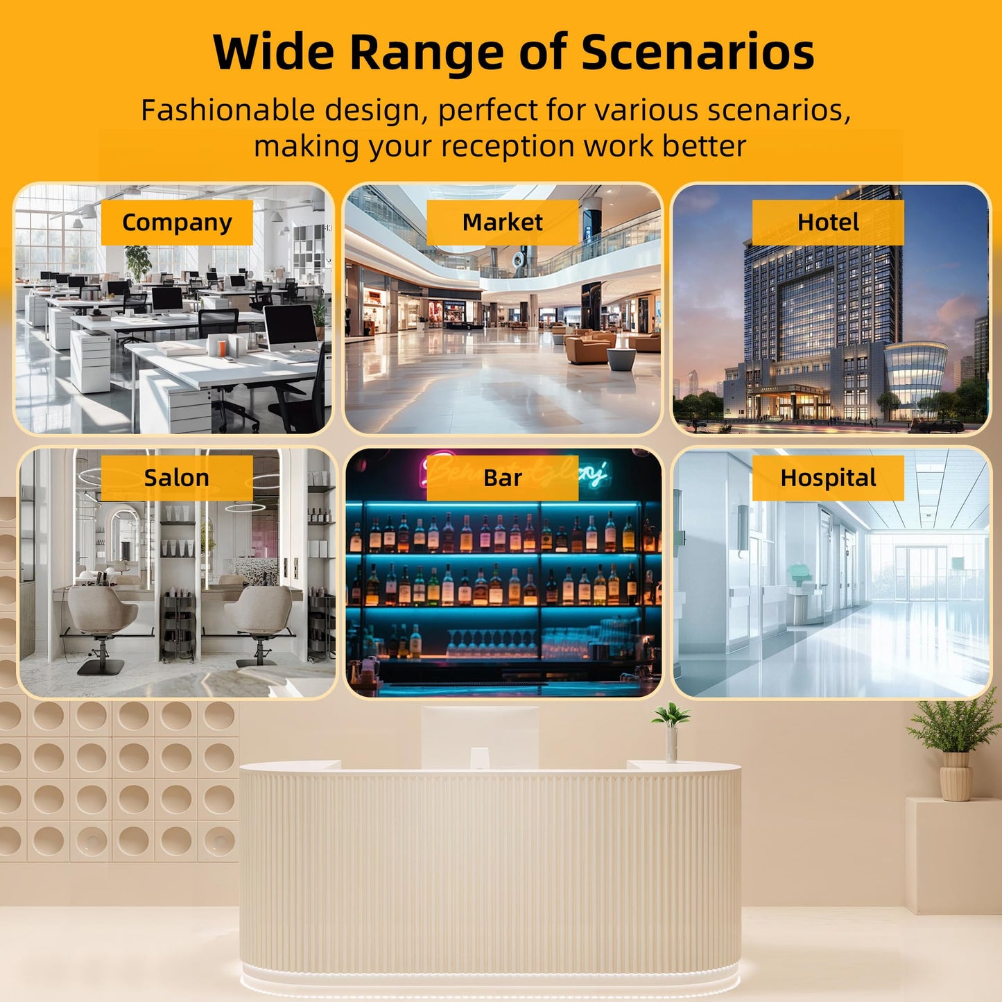 odrma Reception Desk, Macaron Color Retail Counter, Reception Desk with Counter wiht Hidden LED Lighting for Salon Reception Room Office Boutique Checkout Counter Dental Hospital