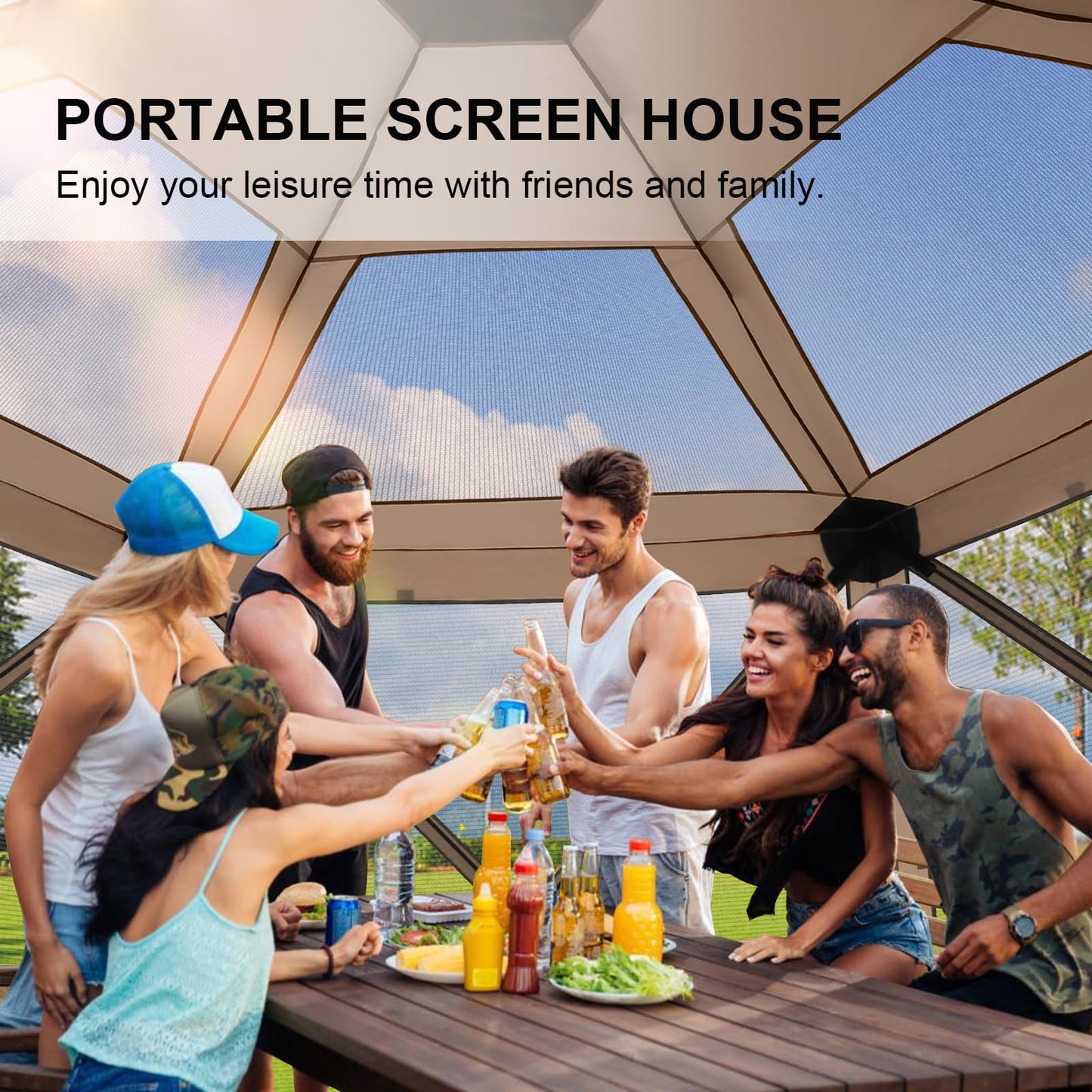 COBIZI 12x12 FT Pop Up Canopy Extendable Tent, Gazebos On Clearance, Screened in Gazebo,Screen Tents Portable carpas para Patio for Outdoor Camping,Backyard, Garden, Khaki(Upgraded)