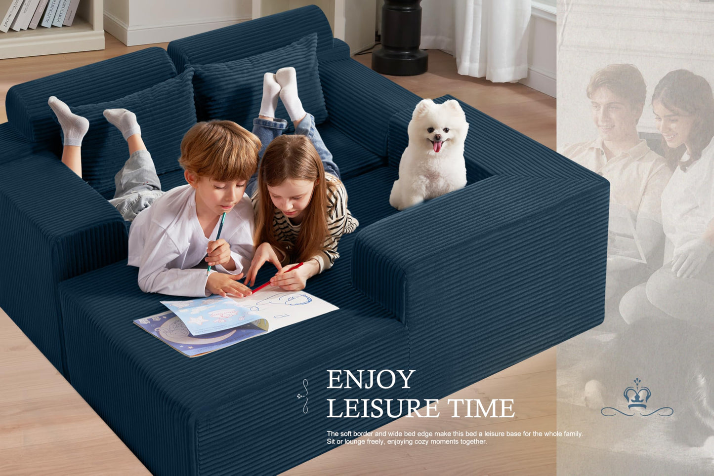 HABUTWAY Sectional Couches for Living Room,No Assembly L Shaped Couch 105" Modular Sectional Sofa Couch with Deep Seat,Cloud Couches Furniture Sets for Apartment,Corduroy (Blue, Right Facing)