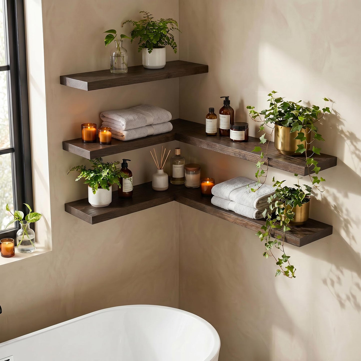Dreamland 72 Inch Floating Shelves for Wall, Solid Elm Wood Wall Shelves for Living Room, Bedroom, Kitchen, Bathroom, Wall Mounted Long Floating Shelf Set of 1, Walnut Color
