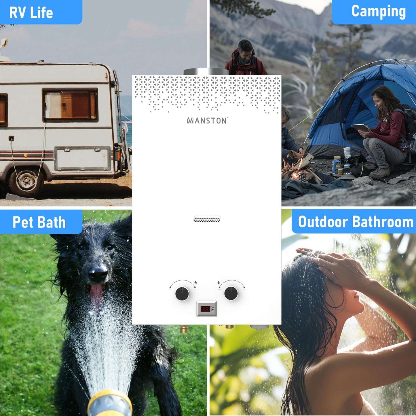 Water Heater Tankless, VANSTON Propane Water Heater Outdoor, 2.64GPM Portable Water Heaters, Instant Hot Water Heaters, Overheat Protection, Easy Installation & Lightweight for RV, Camping, 10L