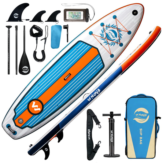 WNOVA 11' Inflatable Stand Up Paddle Board, 34" Extra Wide Stable iSUP for Adults & Youth, with Camera Mount & Premium Accessories, Non-Slip Deck for All Skill Levels (Light Wood Grain)