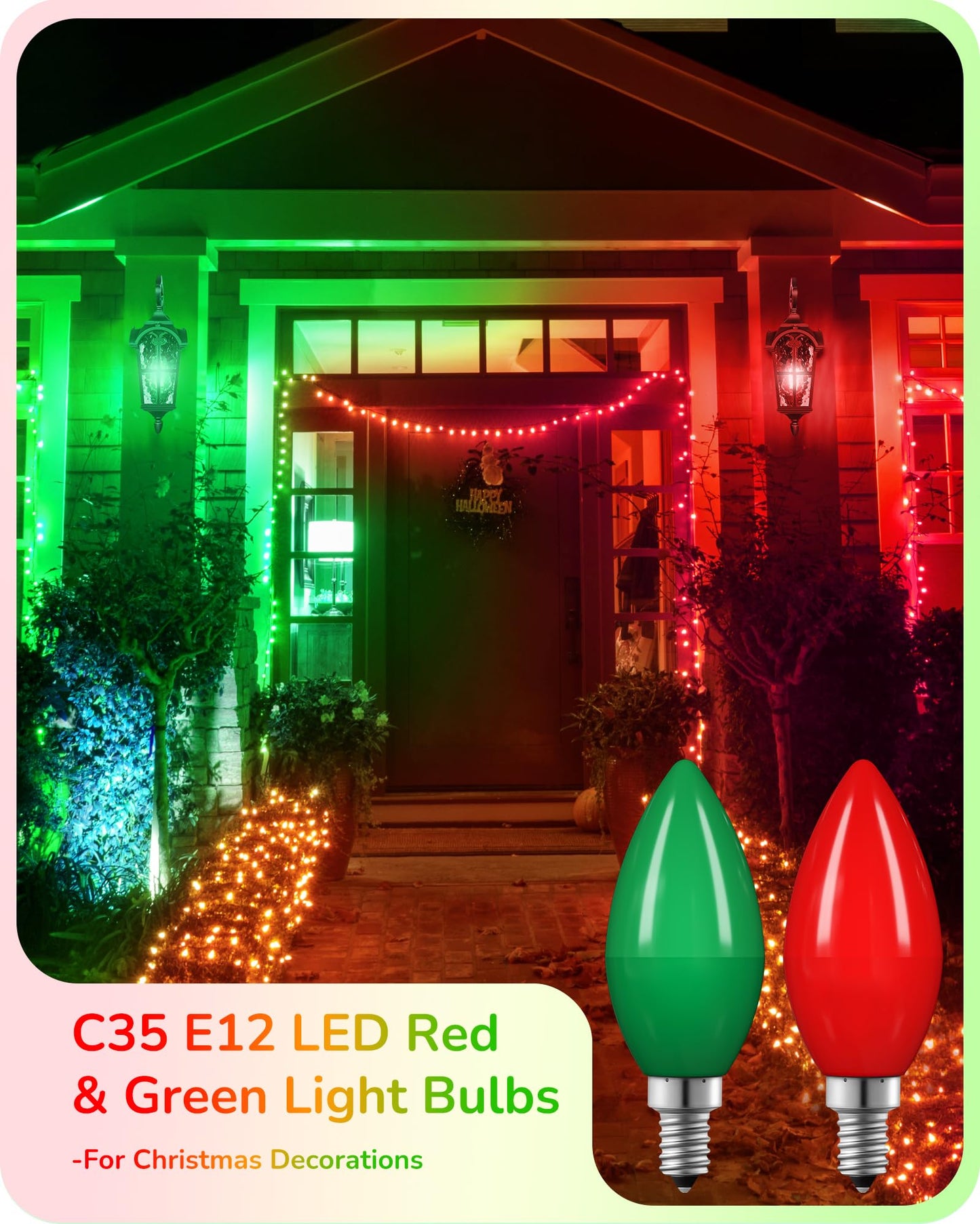 EDISHINE LED Candelabra Bulbs, Dimmable, 60 Watt Equivalent, Red & Green, Vintage Candle Light, Model HDCC35J, 6 Pack