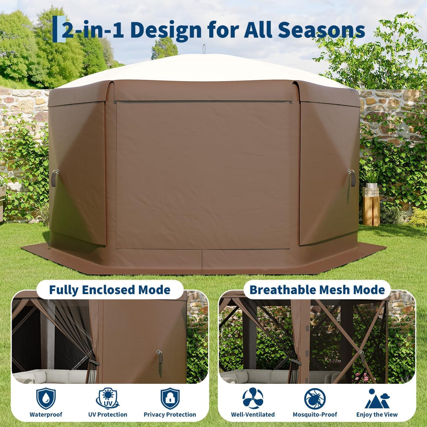 Garvee 13x13FT Pop-Up Canopy Tent | Instant Setup | Spacious 6-Sided Shelter | Detachable Wind Cloths, Beige & Khaki