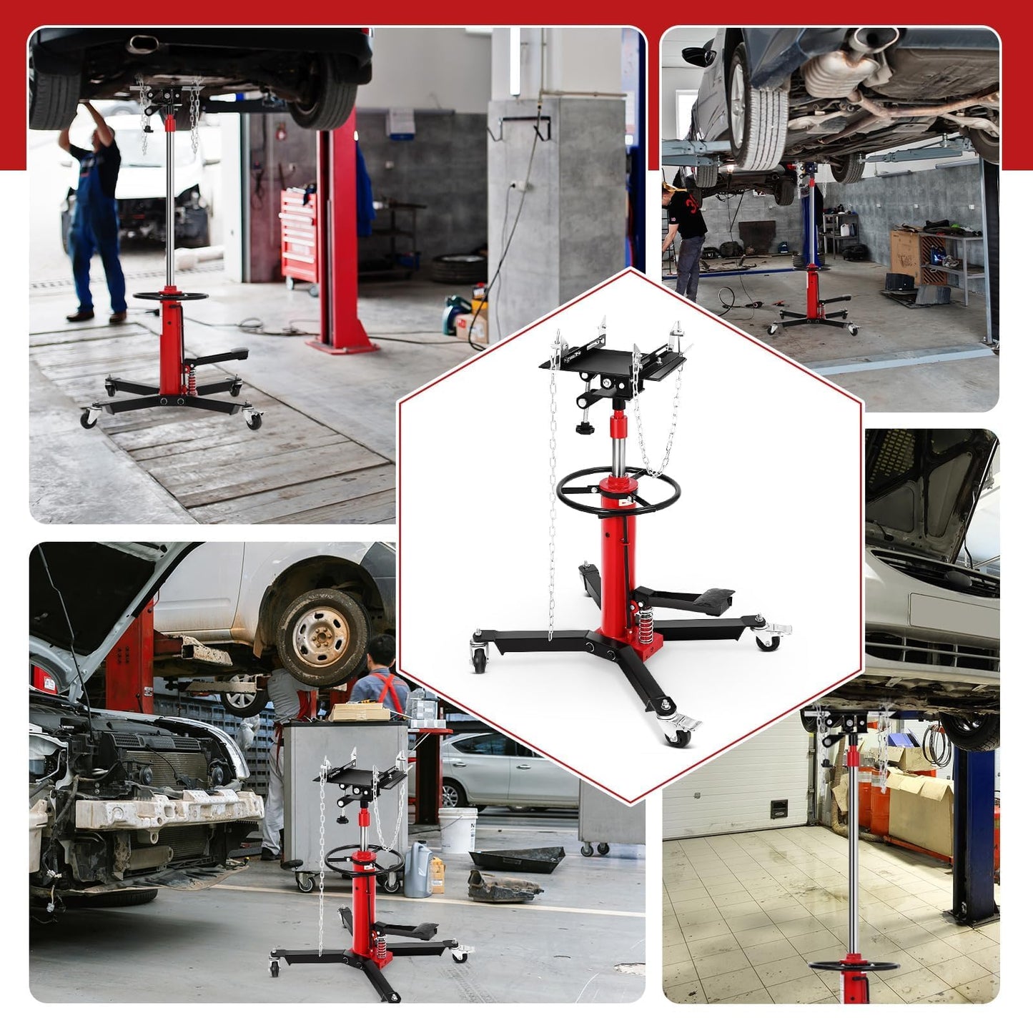 Transmission Jack 1322 LBS, Hydraulic Telescoping Stand with Foot Pedal & 360° Swivel Wheels, 34"-68" High Lift Transmission Jack for Car, Truck, SUV Repairs in Garage Workshop