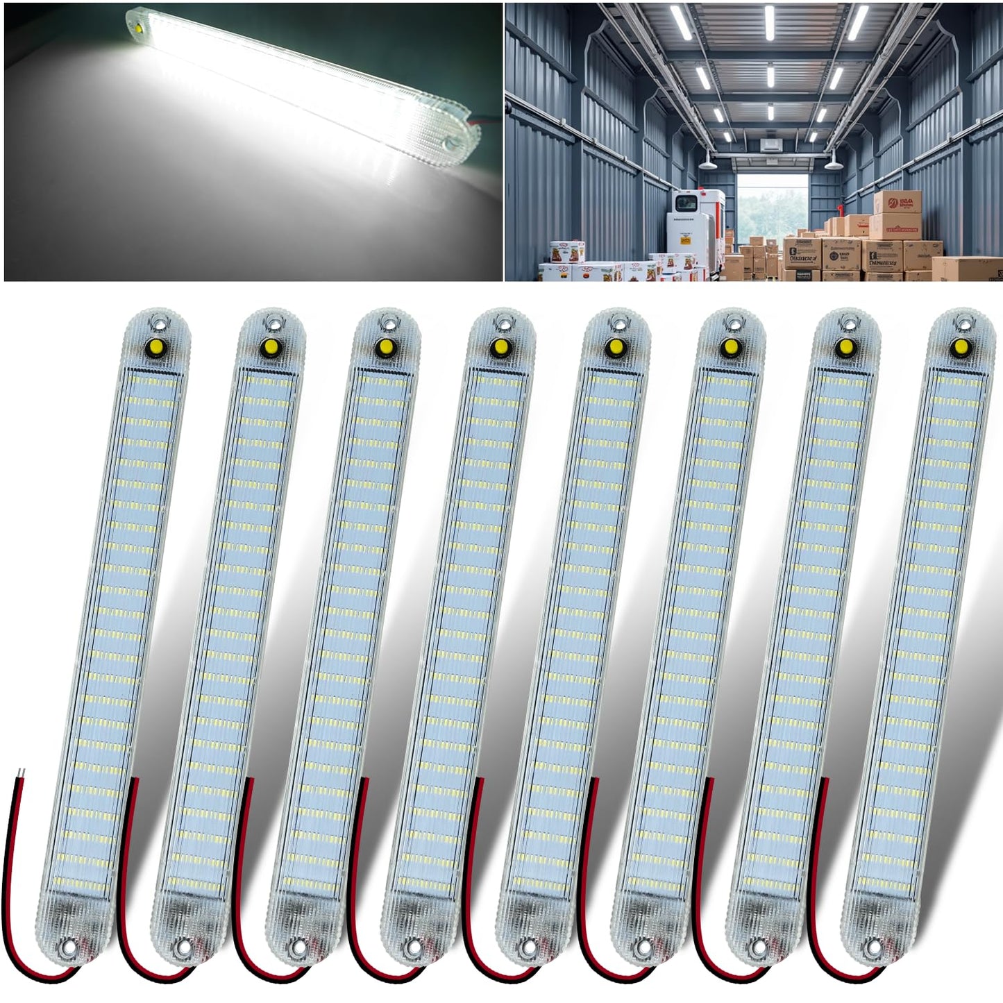 GZ5CG 12V LED Interior Light Bar 72 LEDs 6500K White Aluminum 11 Inch Model CE0061 8 Packs for RV Van Truck Trailer Caravan