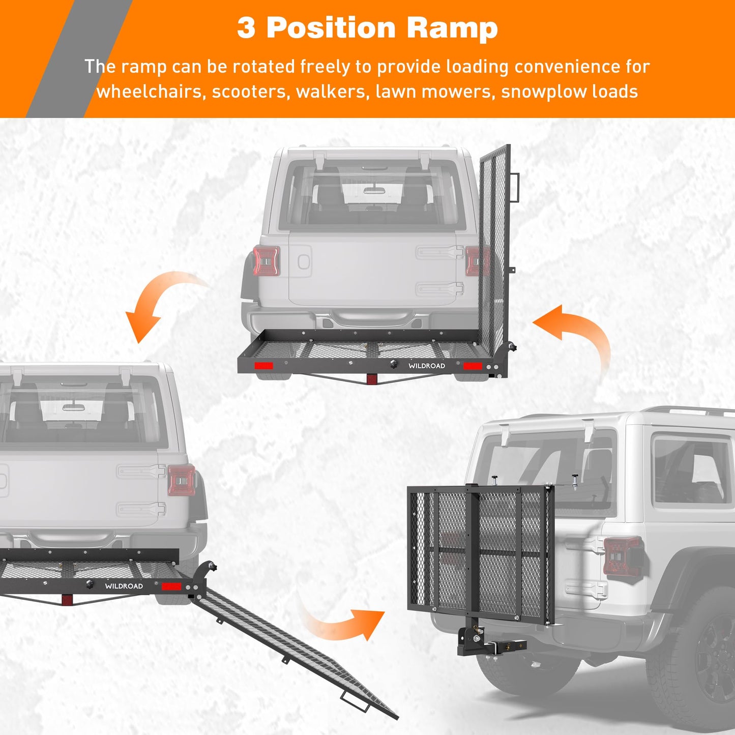 WILDROAD Hitch Cargo Carrier with Ramp 48" x 26" x 4" 500 LBS Folding Trailer Hitch Steel Wheelchair and Mobility Scooter Carrier Fits 2" Receiver with Stabilizer and 4pcs Ratchet Straps