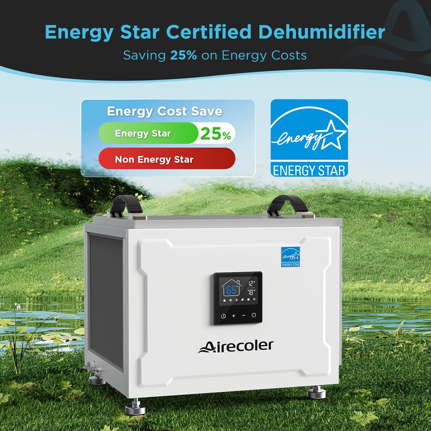 Airecoler 70 Pints Energy Star Commercial Dehumidifier with Pump, Portable Crawl Space Dehumidifiers for Basement and Home, Built-in Remote Control, Auto Defrost | Airecoler Stellar SP10