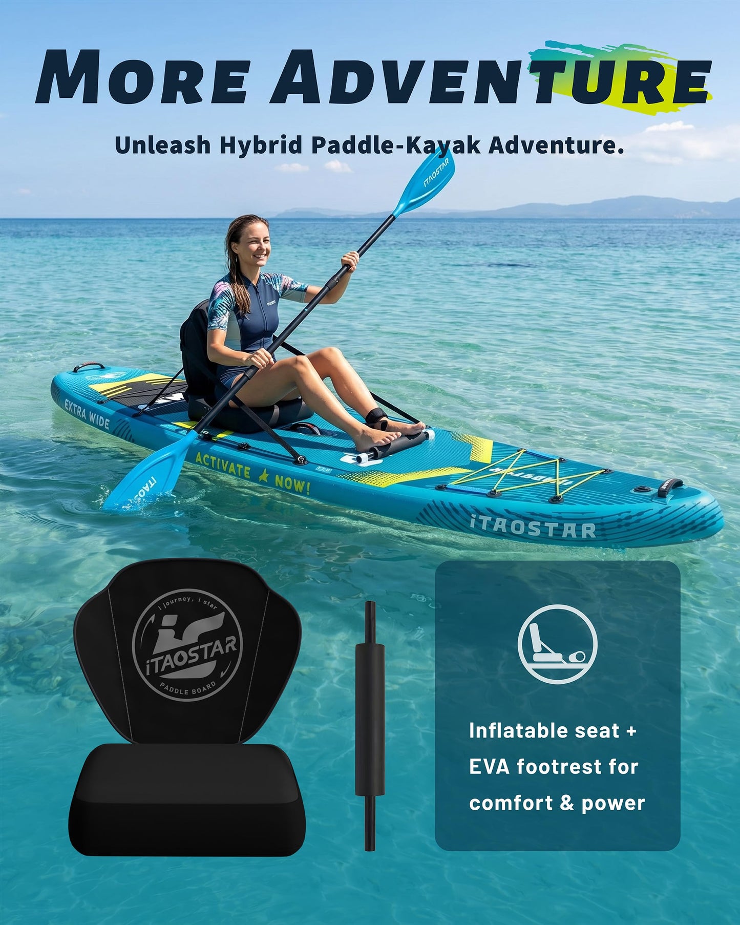 iTAOSTAR Lead 12' × 35" Inflatable Stand Up Paddle Board with Seat, Extra Wide SUP Board with 5 Fins Stable Design for Familly, Youth, All Skill Levels, Lakes, Oceans & Fishing