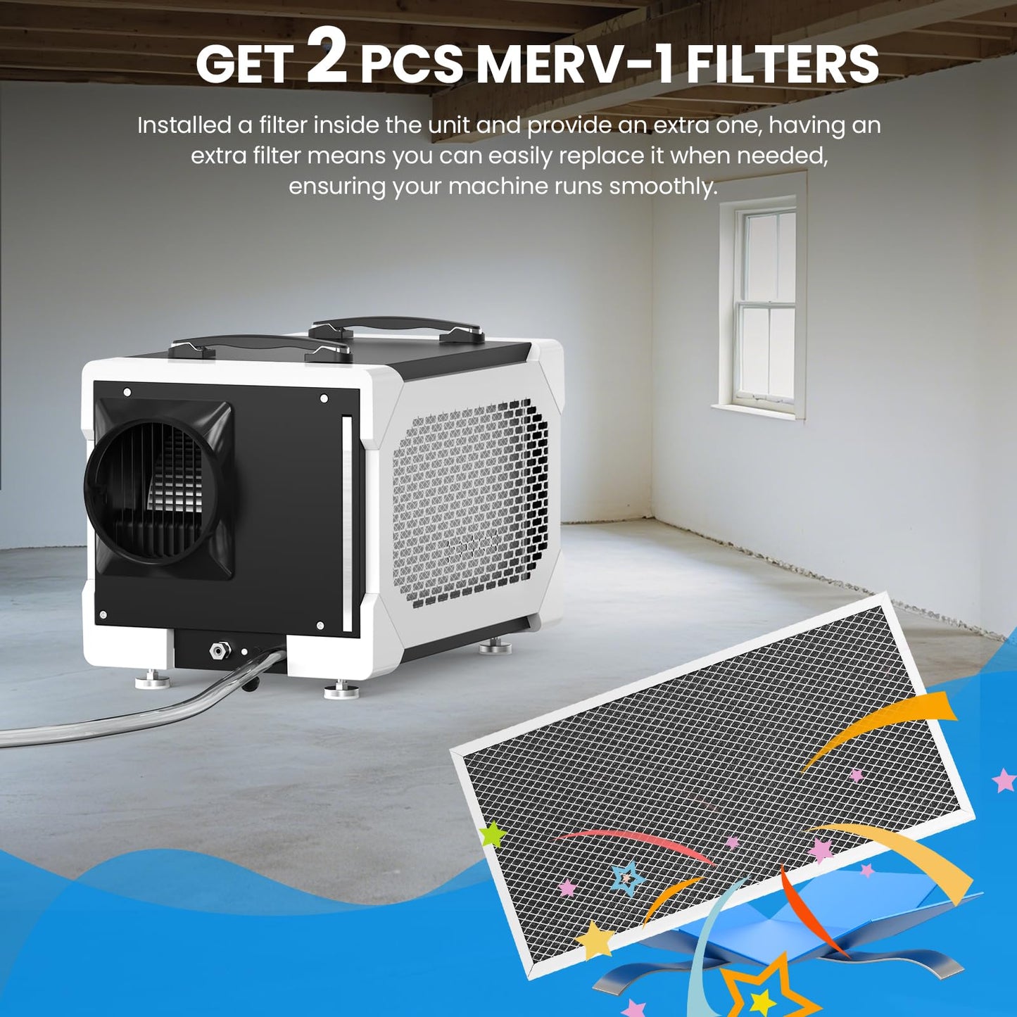 CADPXS Crawlspace Dehumidifier with Pump and Drain Hose, 145 Pints Commercial-Grade Dehumidifier for Crawl Spaces, Basements, Industrial and Water Damage Use, Large Capacity, Auto Defrost, cETL