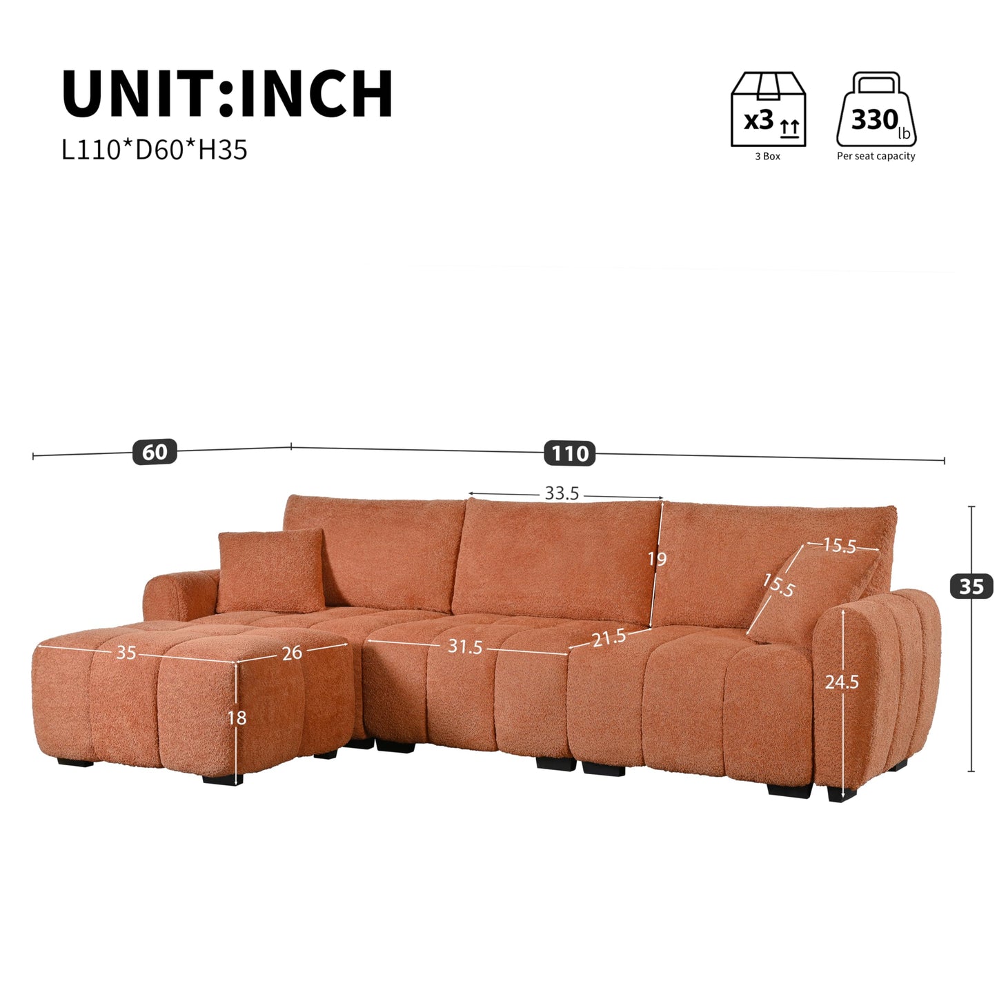 ERYE 110" L-Shaped Sectional Sofa 4 Seat Tufted Sofa Couches with Ottoman, Oversized Tufted Boucle Upholstered Corner Sectional Couch for Living Room Home Apartment