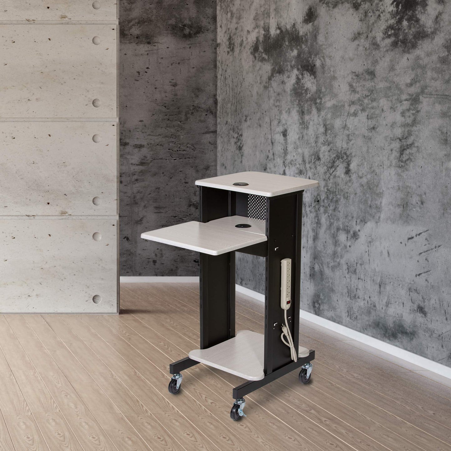 OEF Furnishings Presentation Cart and Stand, OEFPRC200, Steel Frame, Ivory Woodgrain