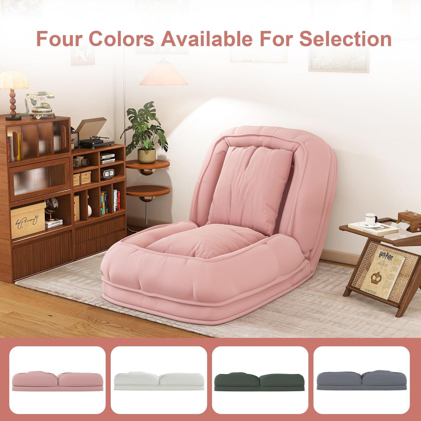 KEIKI 71" Human Dog Bed for Adults, Giant Plush Floor Sofa Bed with 5 Adjustable Positions & 2 Pillows, Foldable Faux Fur/Corduroy Lounge Bed for Relaxing, Gaming, Napping, Living Room Bedroom, Pink