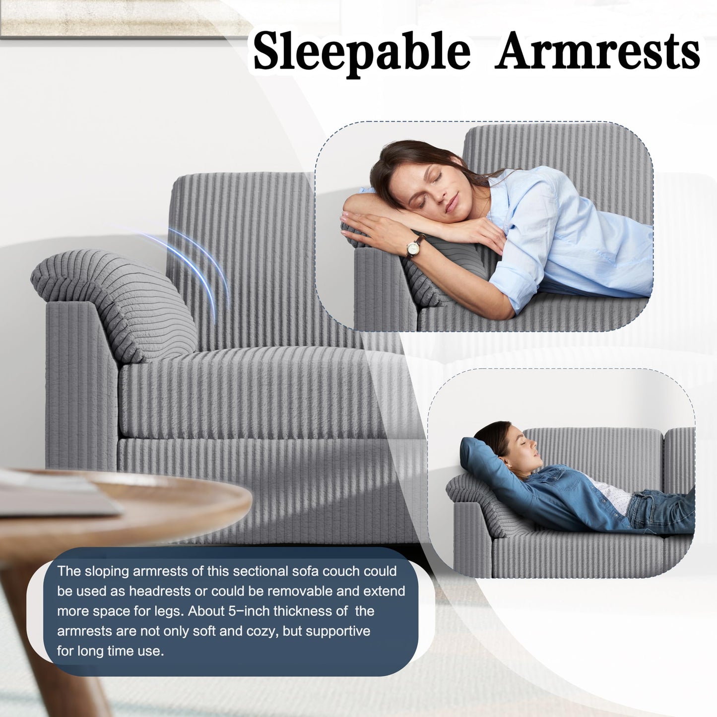 Meilocar Sectional Sofa Couch for Living Room, 79" Sectional Couches with Storage Ottoman, L Shaped Couch with Sloping Armrests, 3-Seat Sofa Couches for Small Space, Light Grey