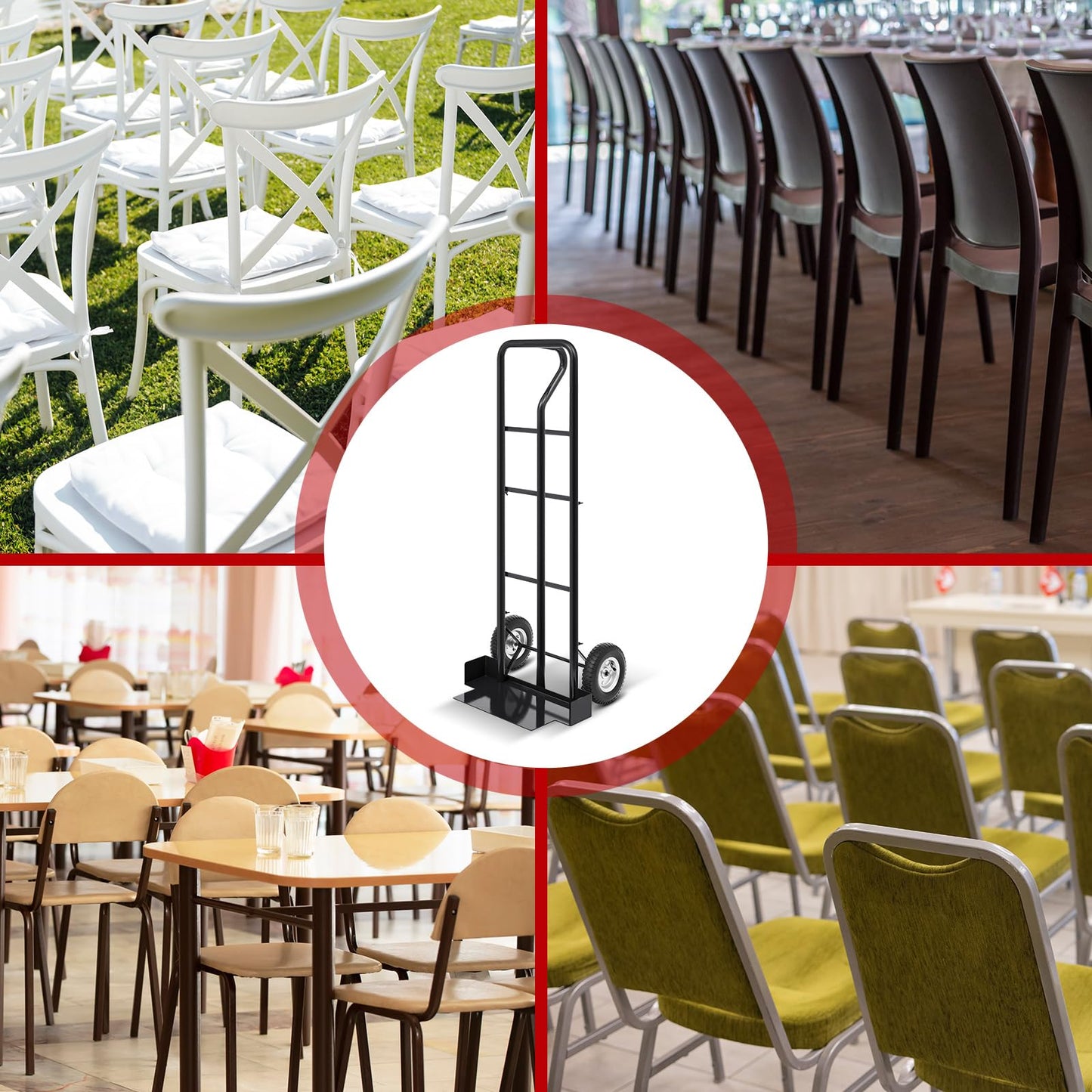 Datanly 52'' x 22'' x 18'' Heavy Duty Stack Chair Dolly Banquet Chair Dolly Cart Holds 7 Chairs Oversized Rubber Wheels for Easy to Load and Unload for Party Event Rental Furniture (Black)